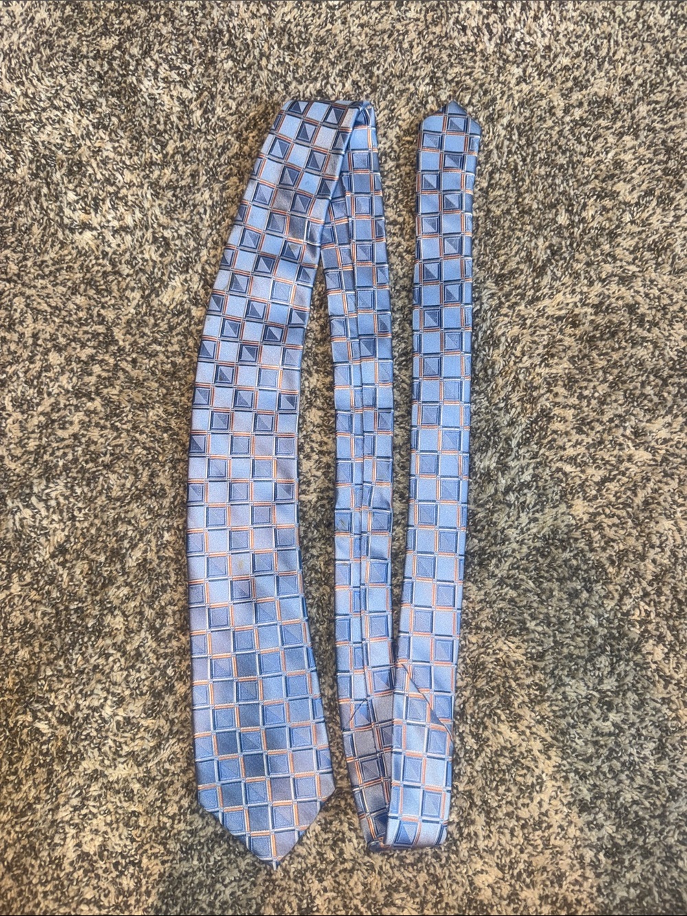 MICHAEL Michael Kors Light Blue and Navy Checked Silk Tie with Tan Accents